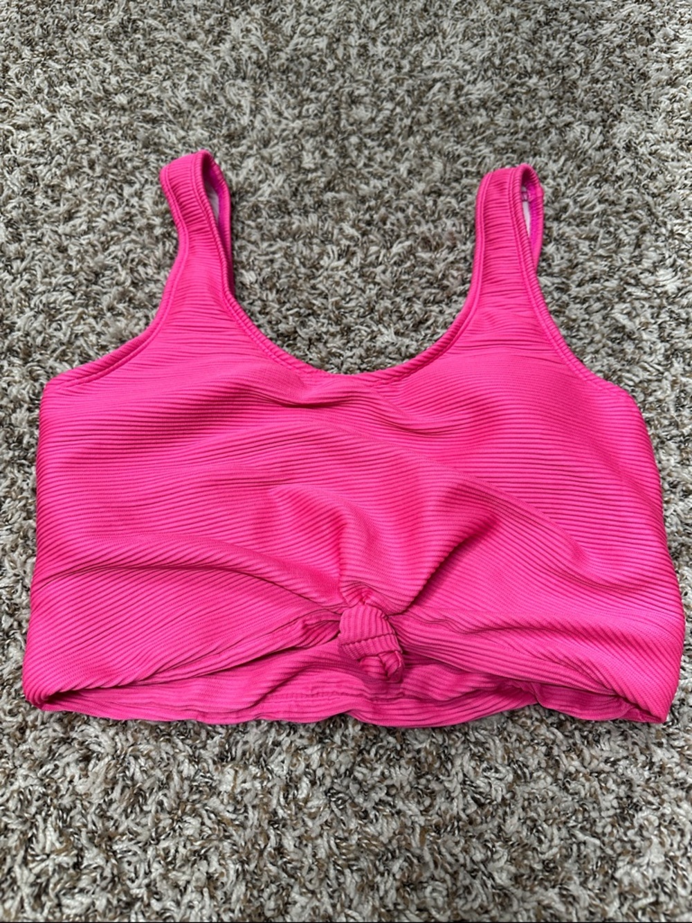 Electric Pink Ribbed Knot Front Traveler Top